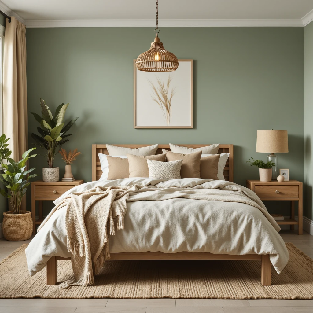 Sage Green and Tan Bedroom