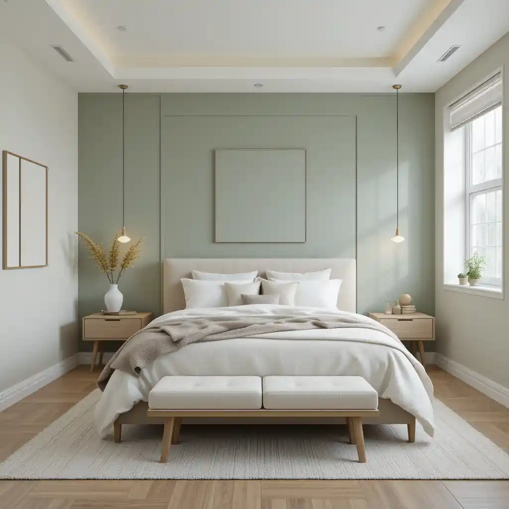 Sage Green and White Minimalist Bedroom