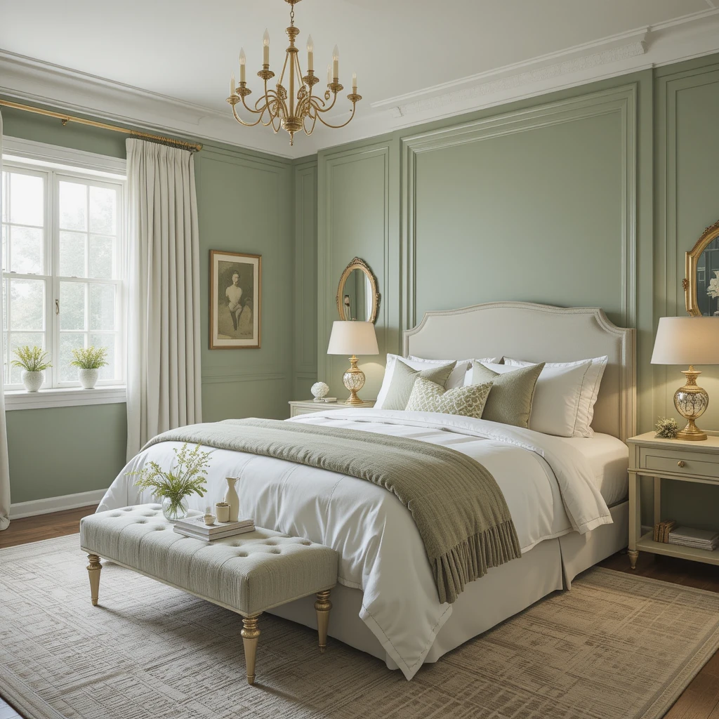 Sage Green and White with Brass Fixtures