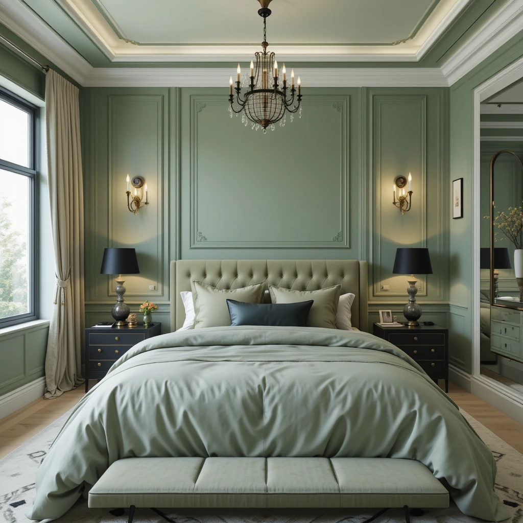 Sage Green with Black and Gold Lighting