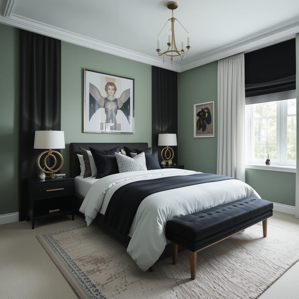 Sage Green with Black and White Accents