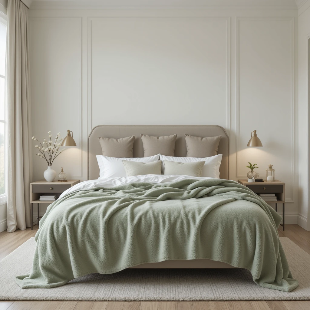 Sage Green with Oversized Throw Blankets