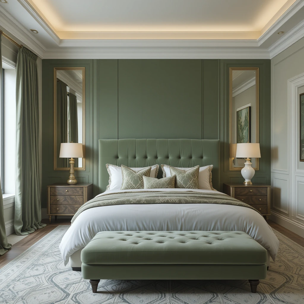 Sage Green with Rich Velvet Upholstery