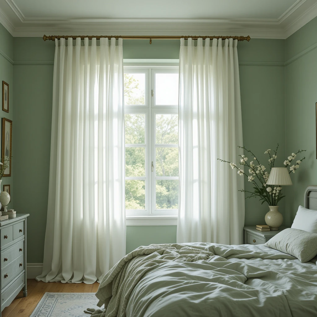 Sage Green with Sheer White Curtains