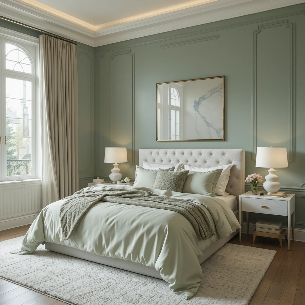 Sage Green with White Marble Accents