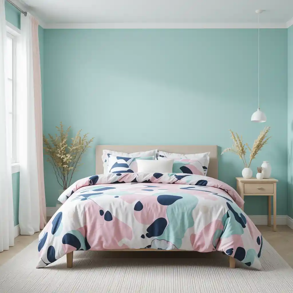 Soft Teal with Patterned Bedding