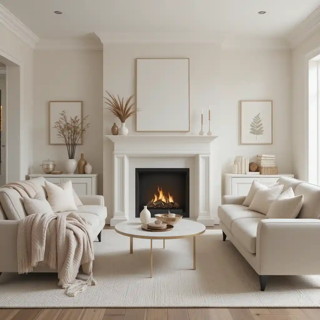 Soft White Fireplace with Neutral Accents