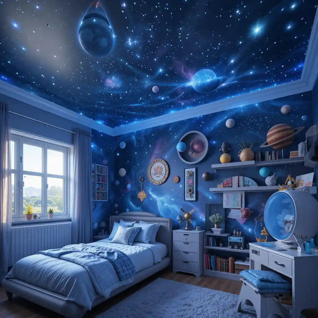 Space-Themed Room with Starry Ceiling