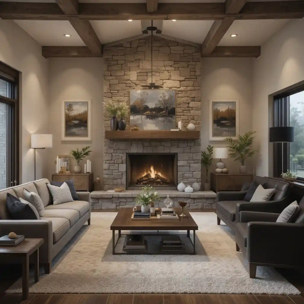 Stone Fireplace with Modern Accents