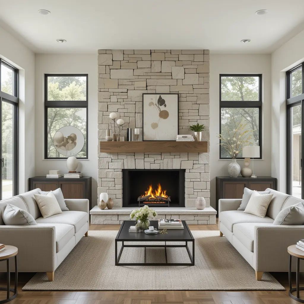 Stone Fireplaces with Modern Surroundings