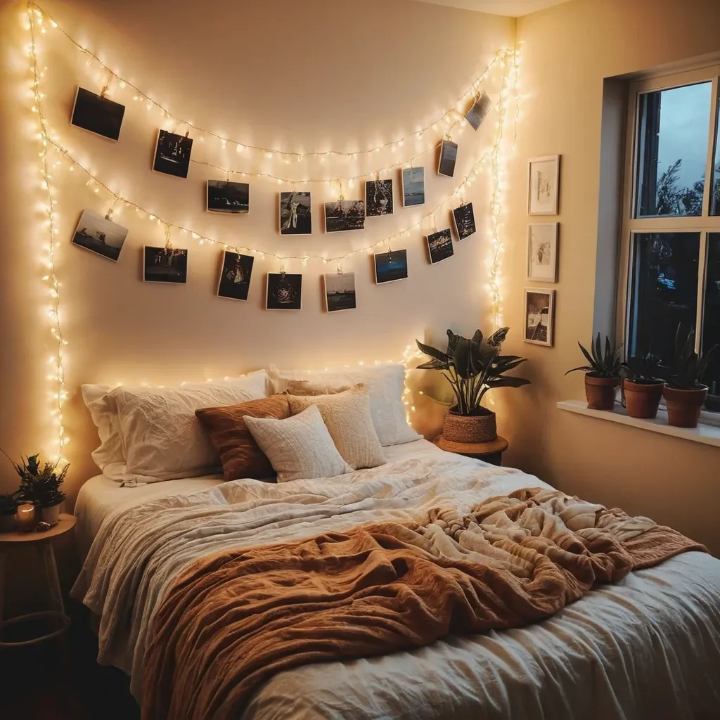 String Lights Around the Bed