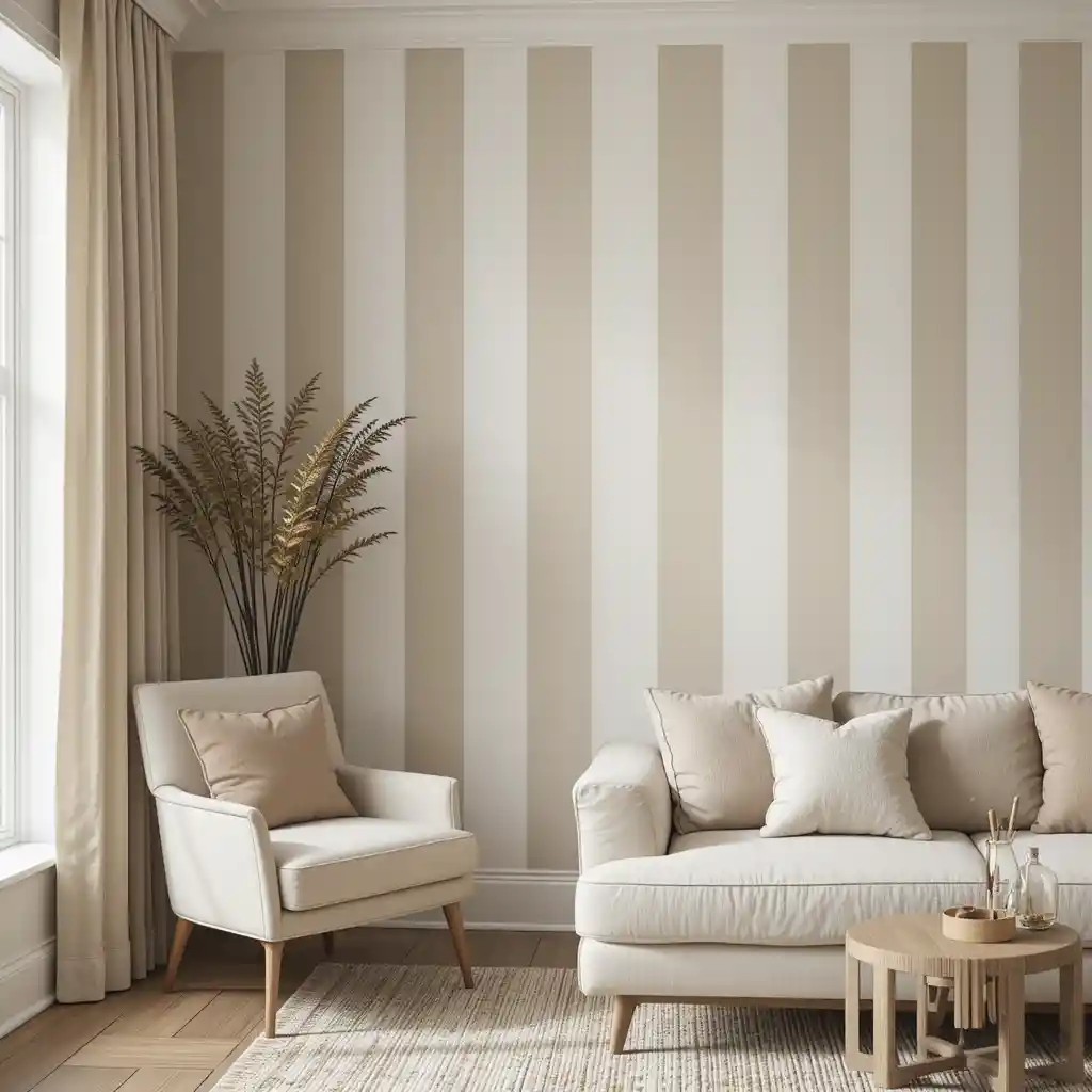 Subtle Beige and White Stripes on Walls