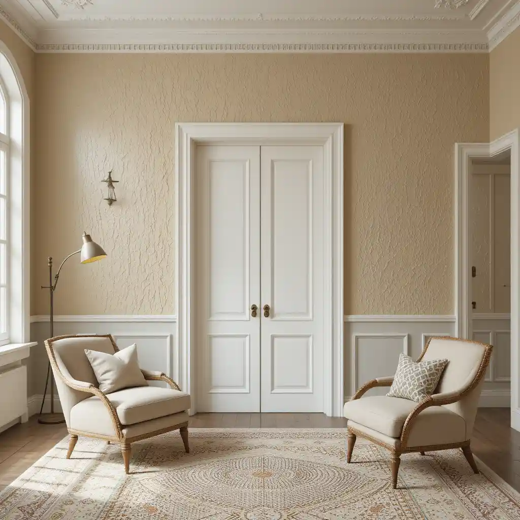 Textured Beige Walls with White Trim