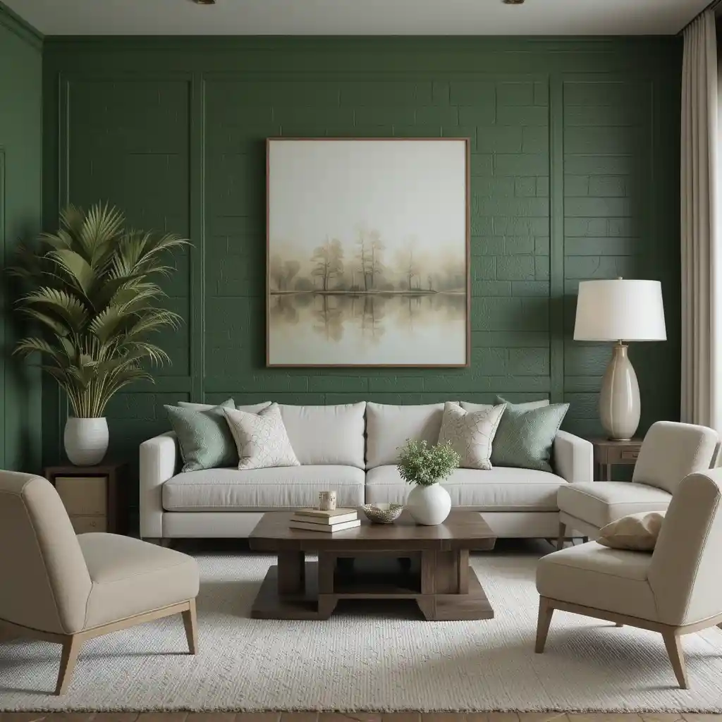 Textured Green Walls with Minimalist Decor