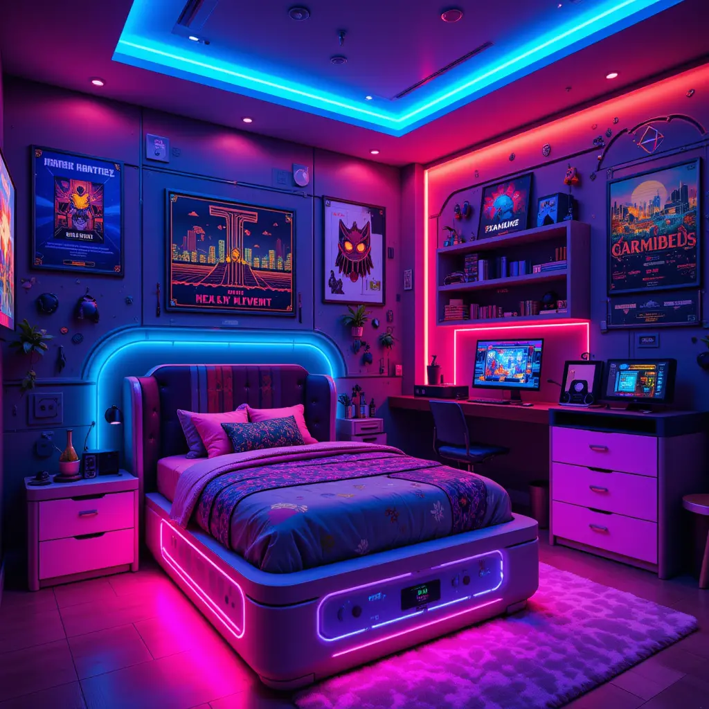 Themed Gaming Room with Bed