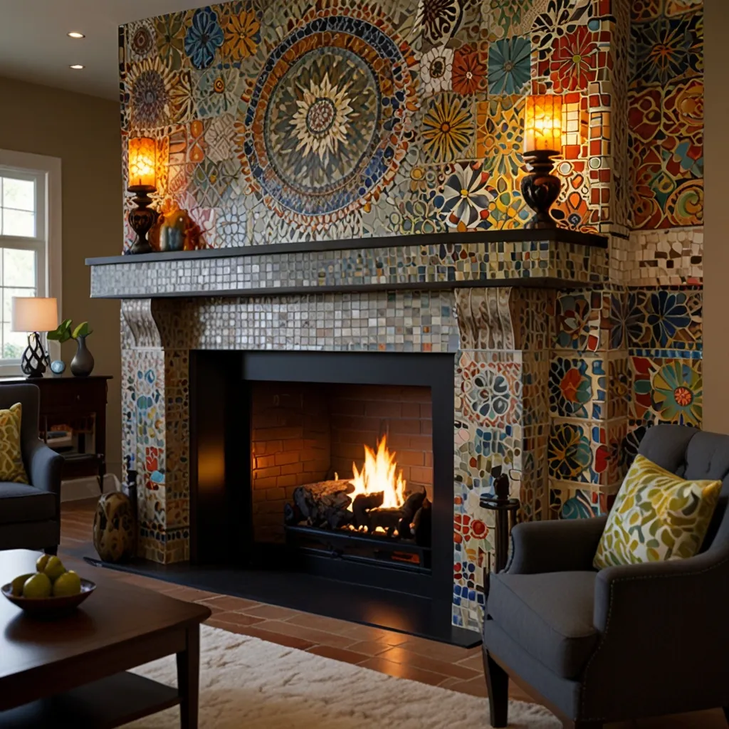 Tiled Mantle with Mosaic Pattern