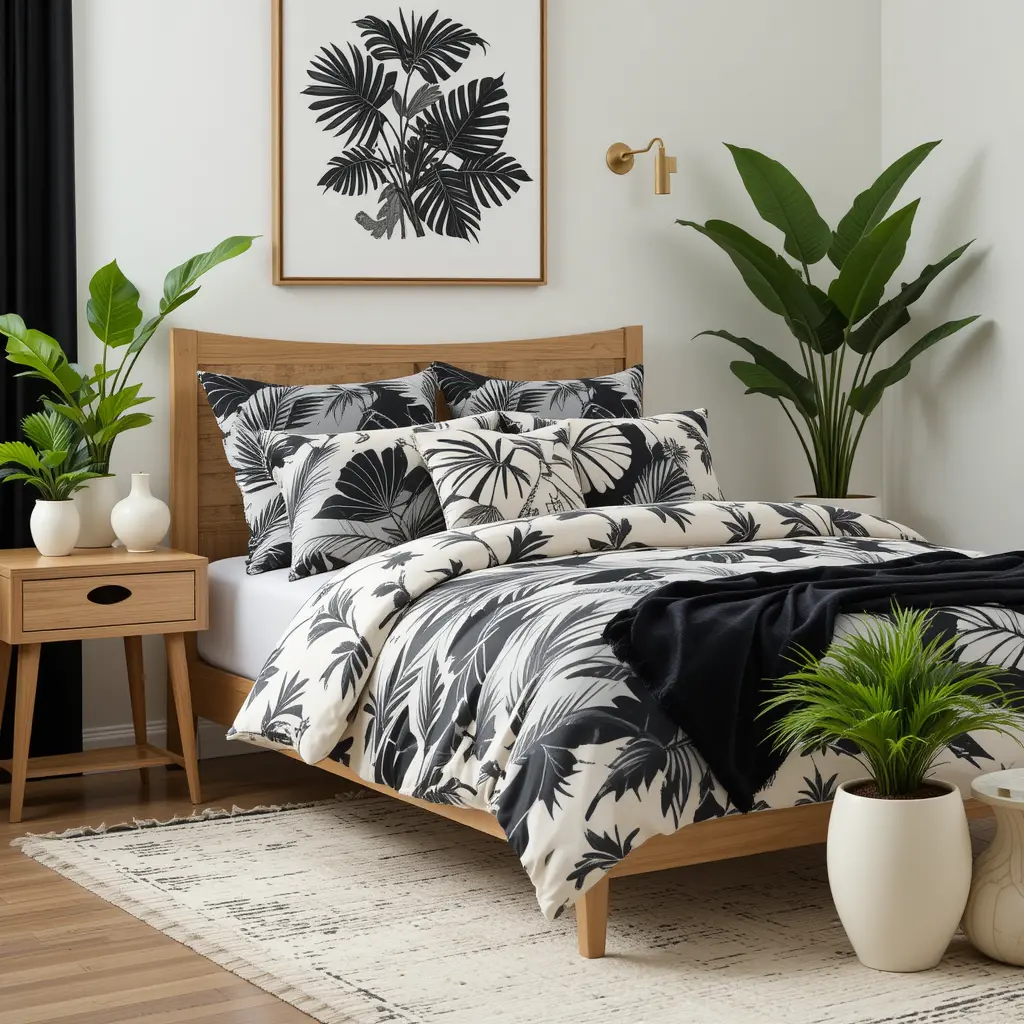 Tropical Black and Cream Bedroom