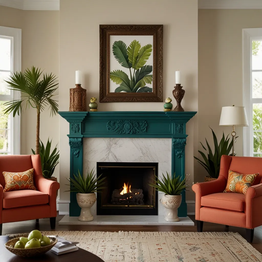Tropical-Inspired Mantle with Palm Decor