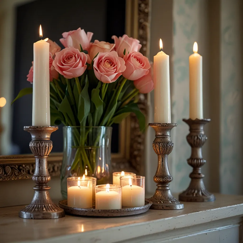 Vintage Candleholders with Floral Arrangements