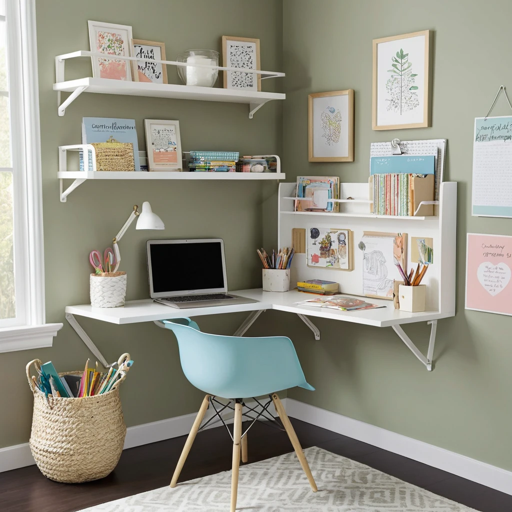 Wall-Mounted Floating Desk and Shelf Combo