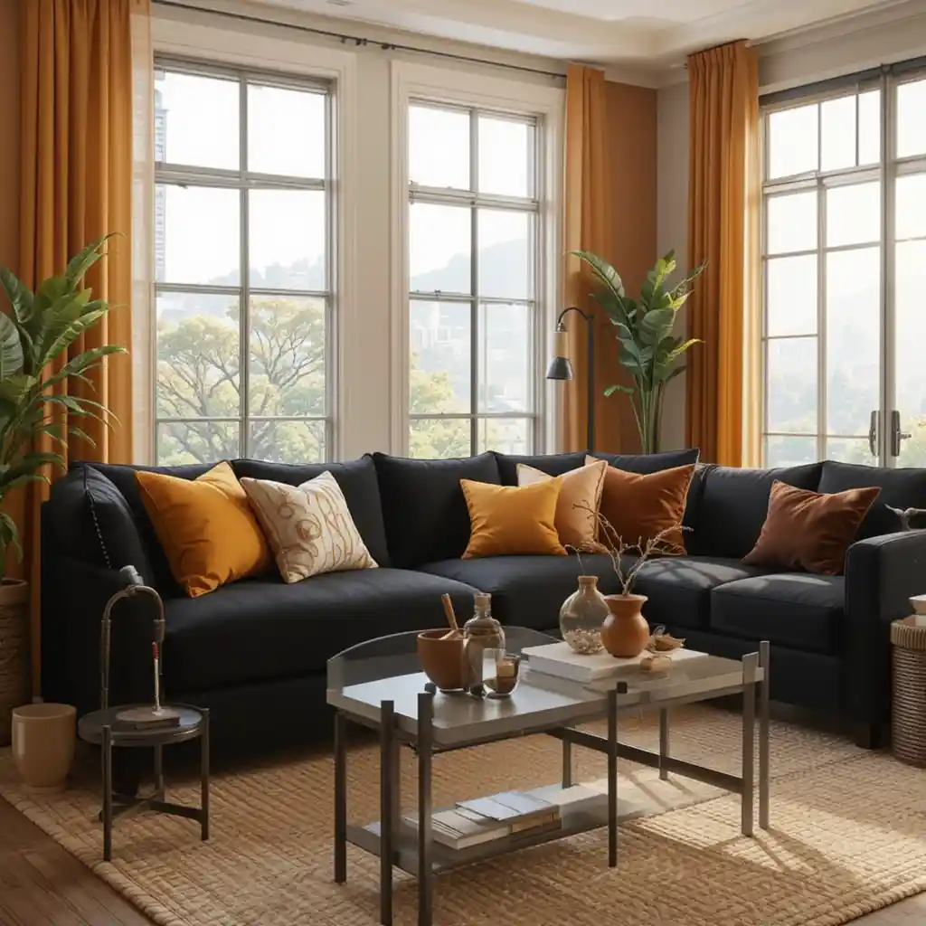 Warm Earthy Tones with Black Couch
