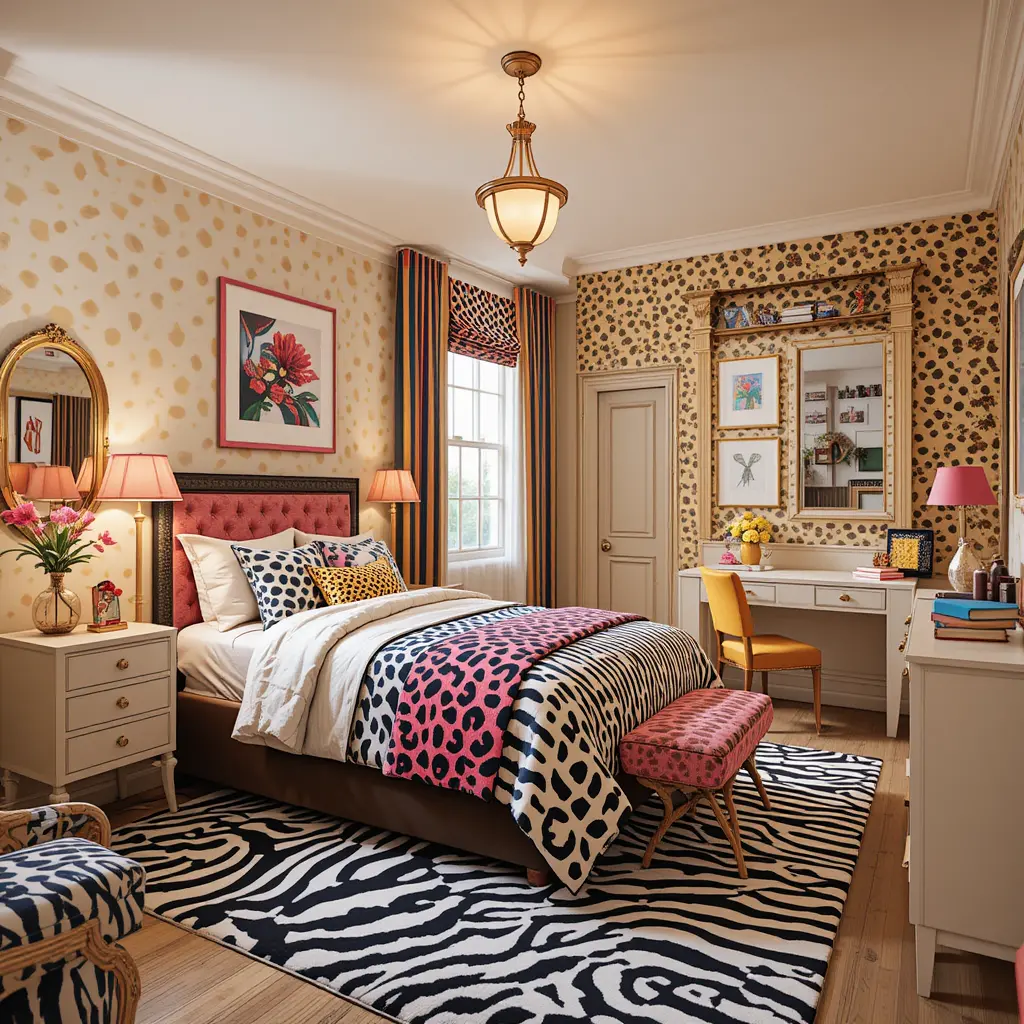 Whimsical Preppy Bedroom with Animal Prints
