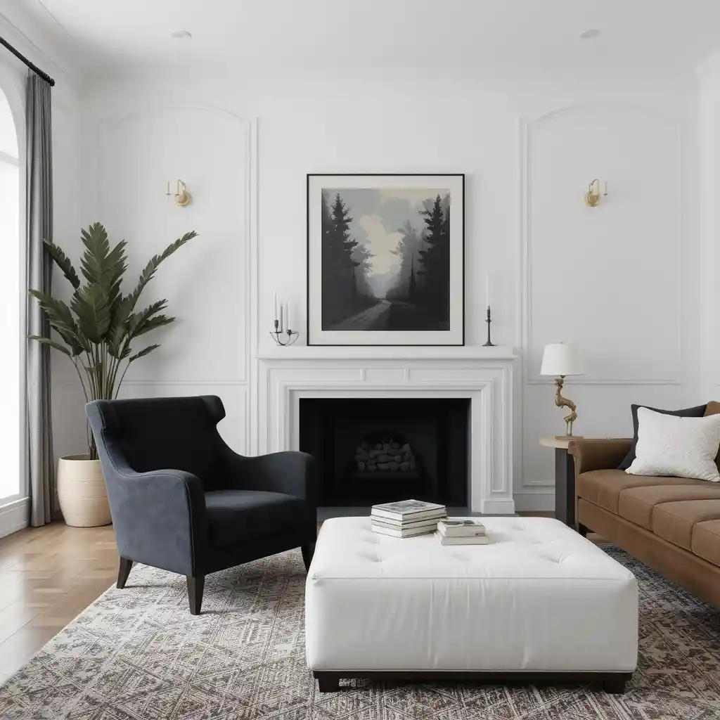 White Walls with Black and Brown Furniture
