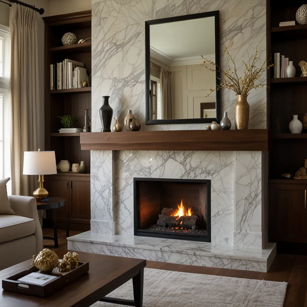Wood and Marble Mantle Combination