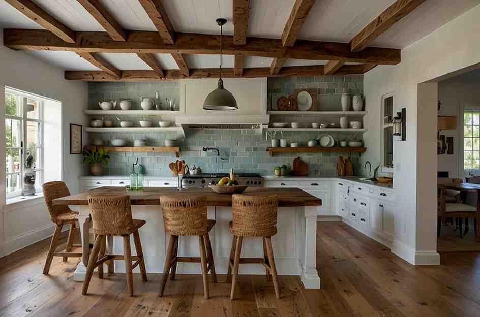 Wooden Beams and White Ceiling