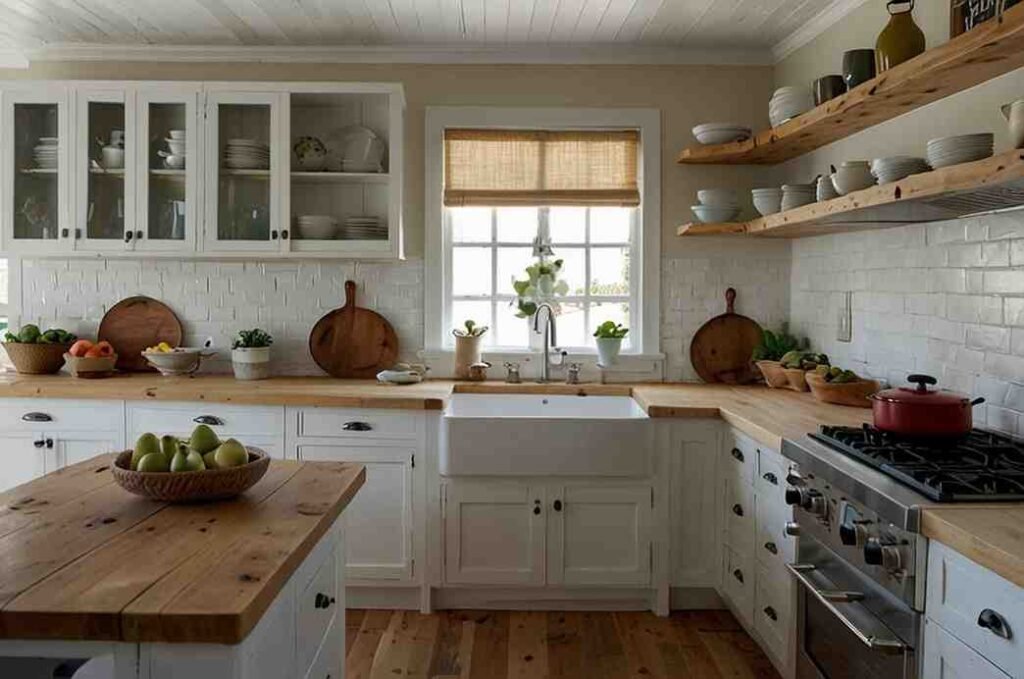 Wooden Countertops with Whitewashed Cabinets