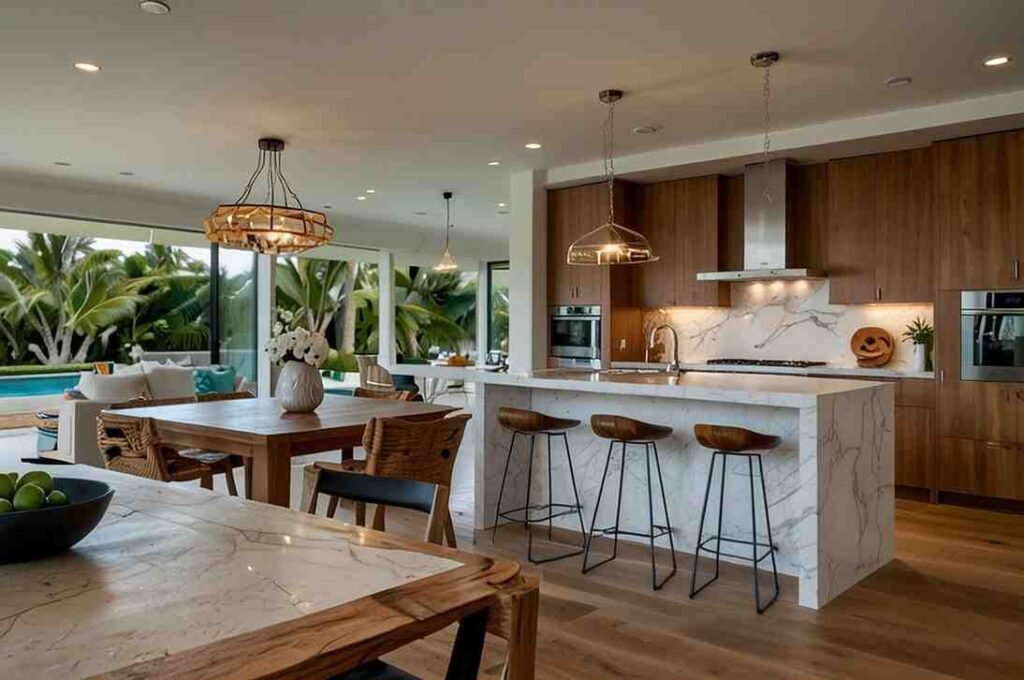 Wooden Island with White Marble Top
