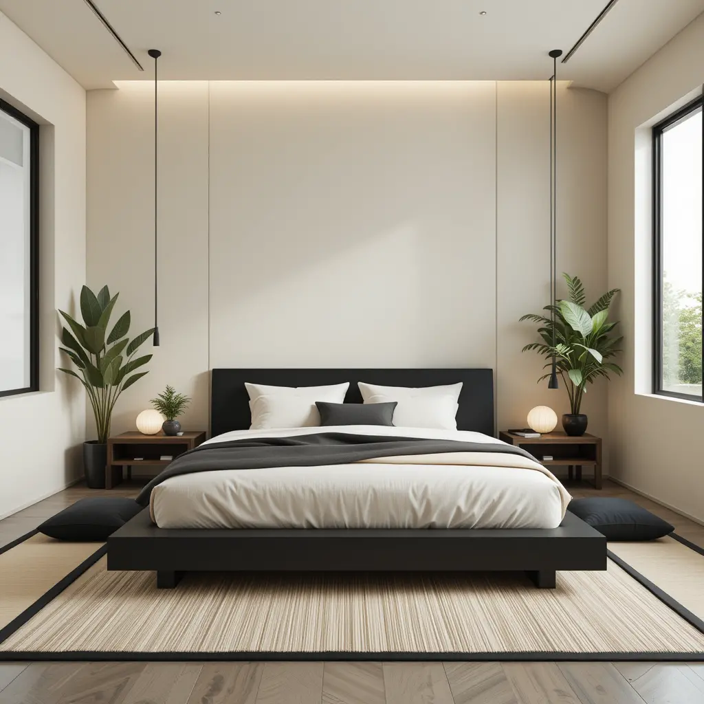 Zen-Inspired Black and Cream Bedroom