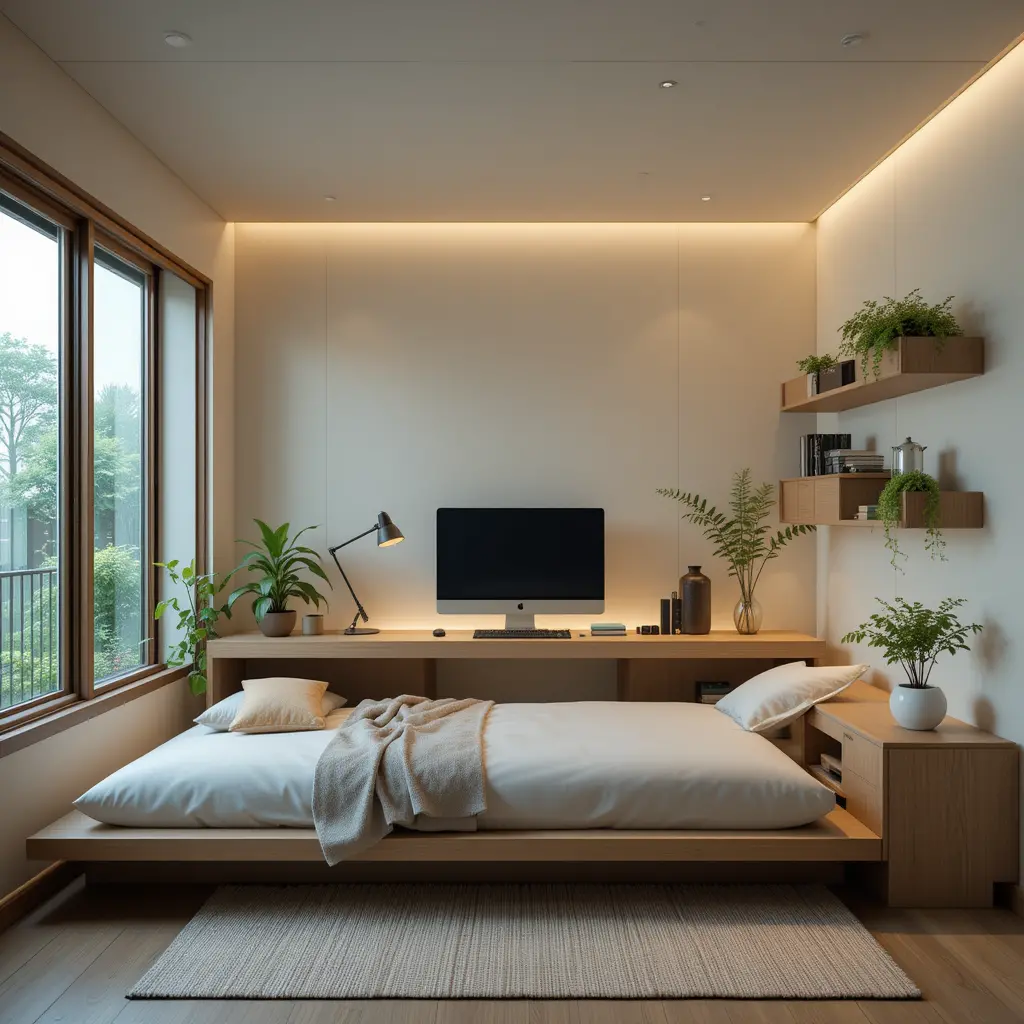 Zen-inspired Gaming Room with Low Bed