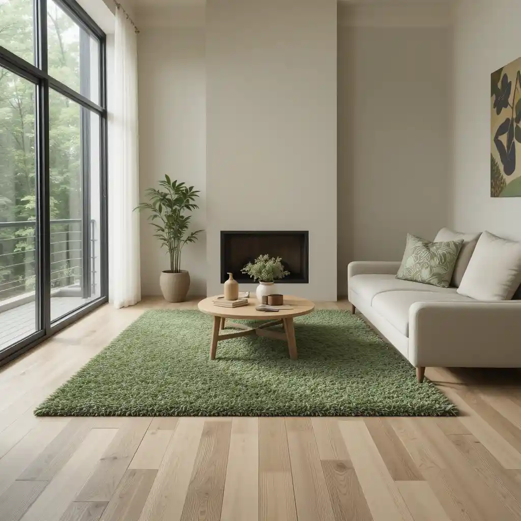 Bamboo Flooring with Green Throw Rugs