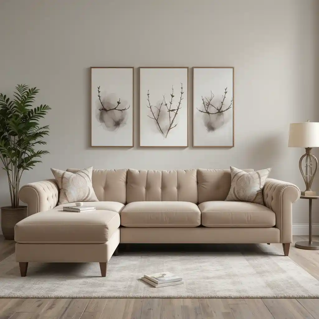 Beige Velvet Sofa