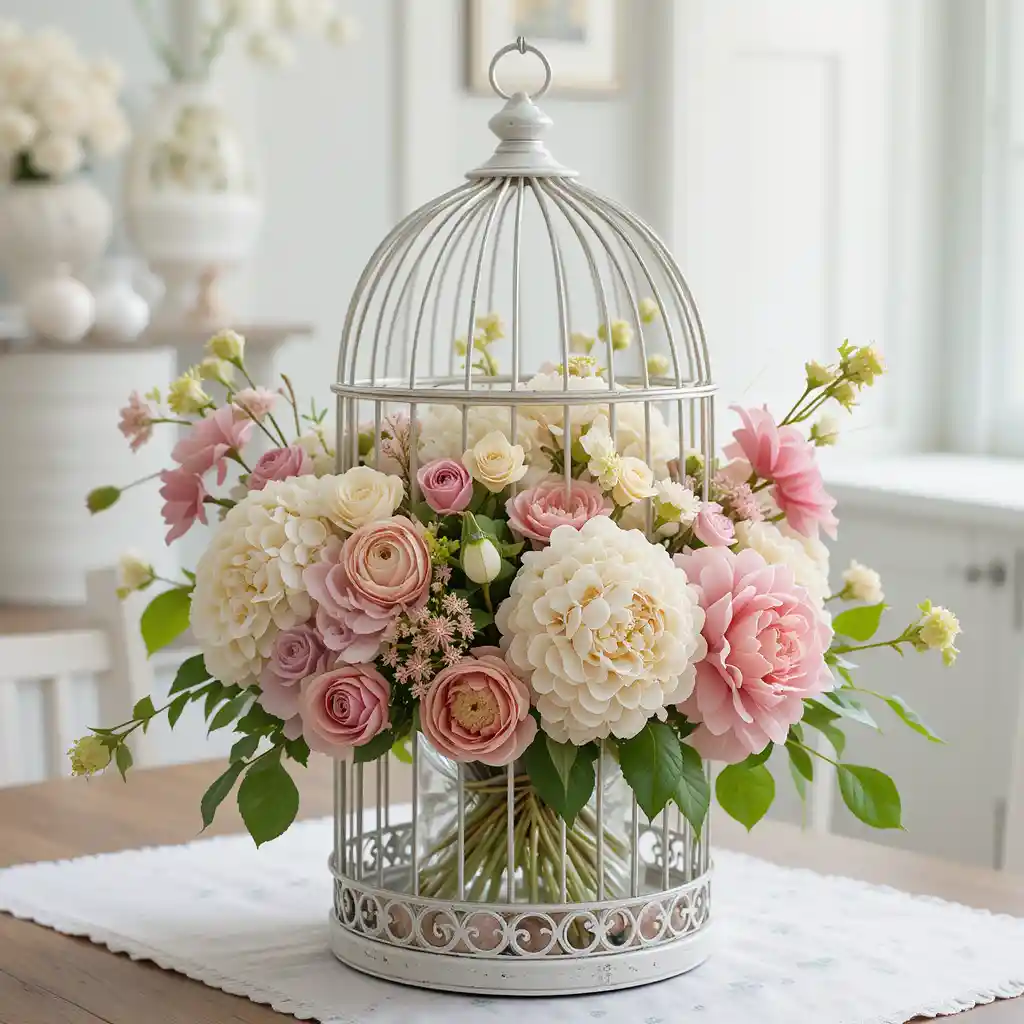 Birdcage with Fresh Blooms