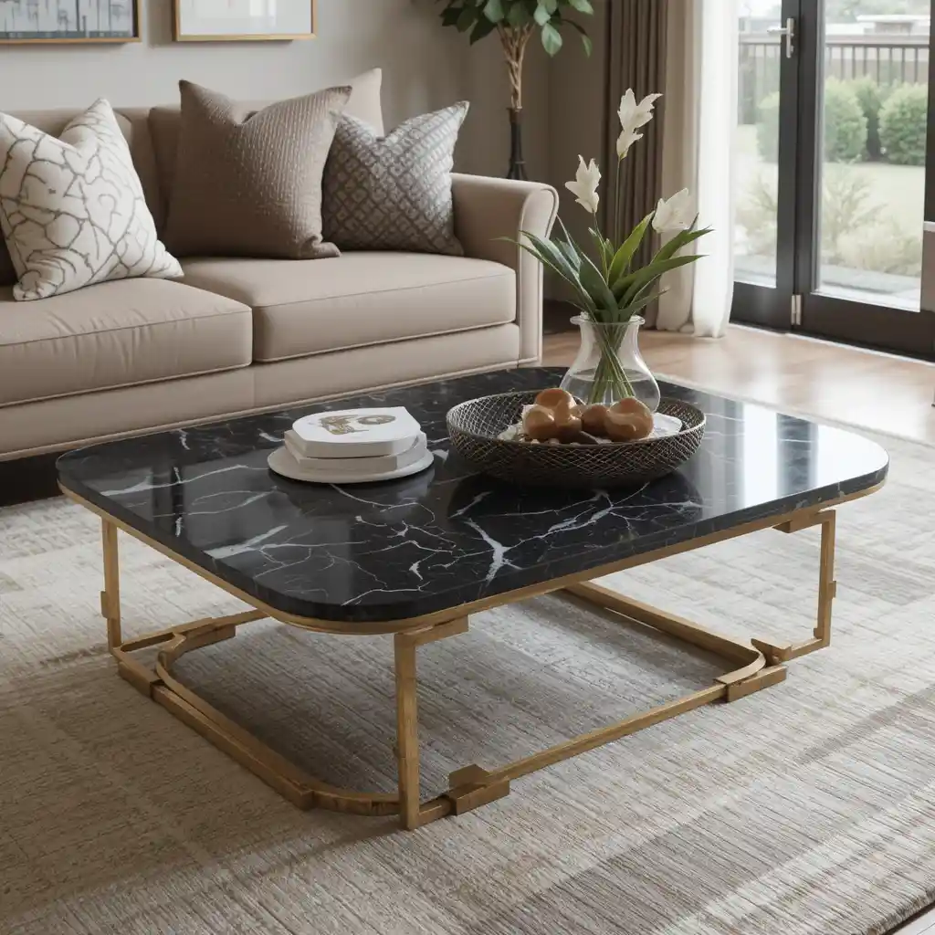 Black Marble Coffee Table with Gold Base