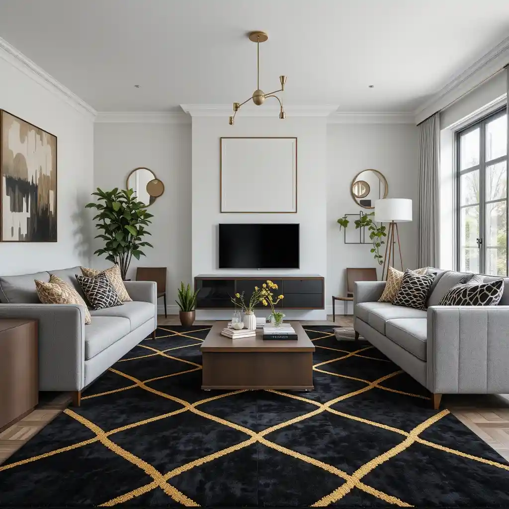 Black and Gold Geometric Rug