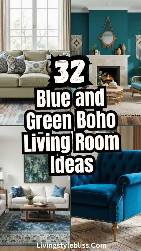 Blue and Green Boho Living Room