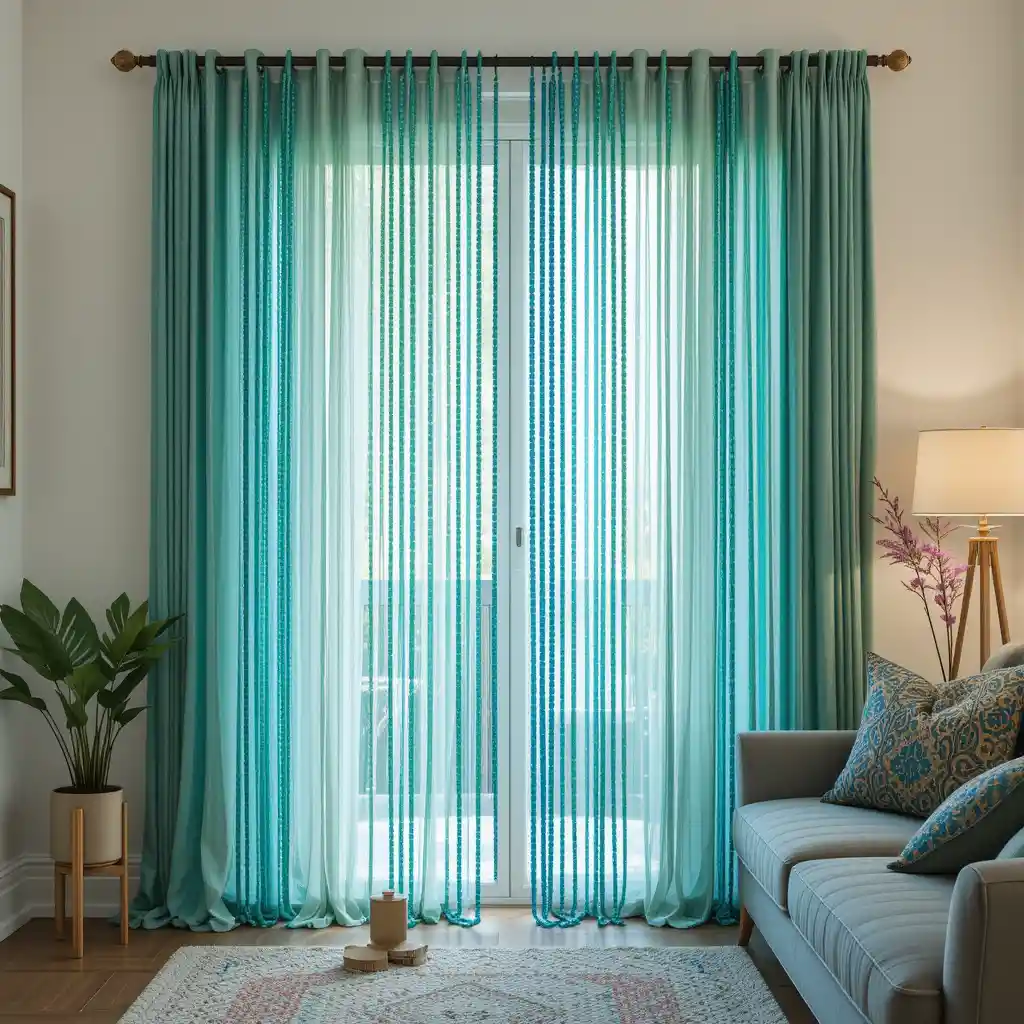 Bohemian Beaded Curtains in Blue and Green Hues