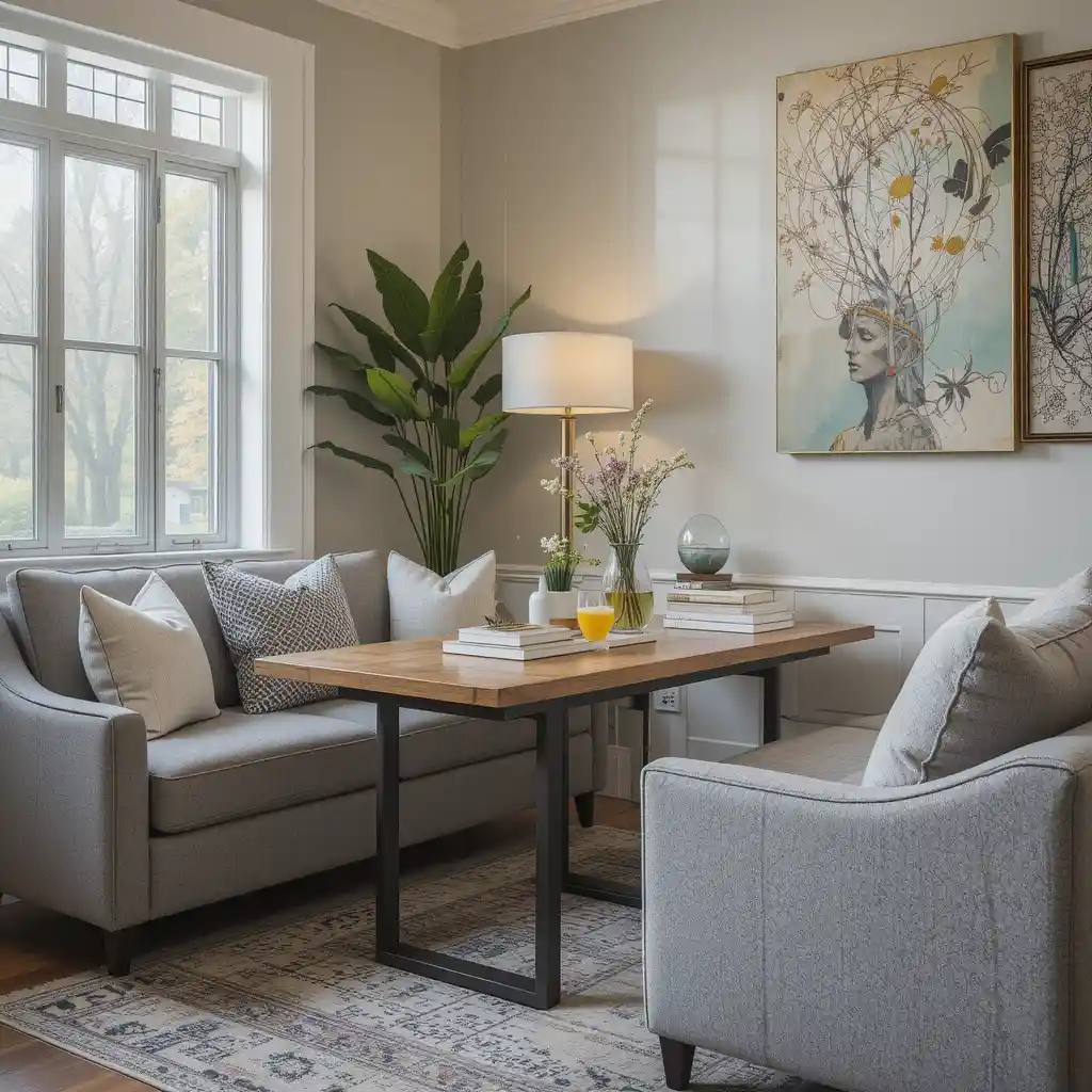 Built-In Table Between Sofas