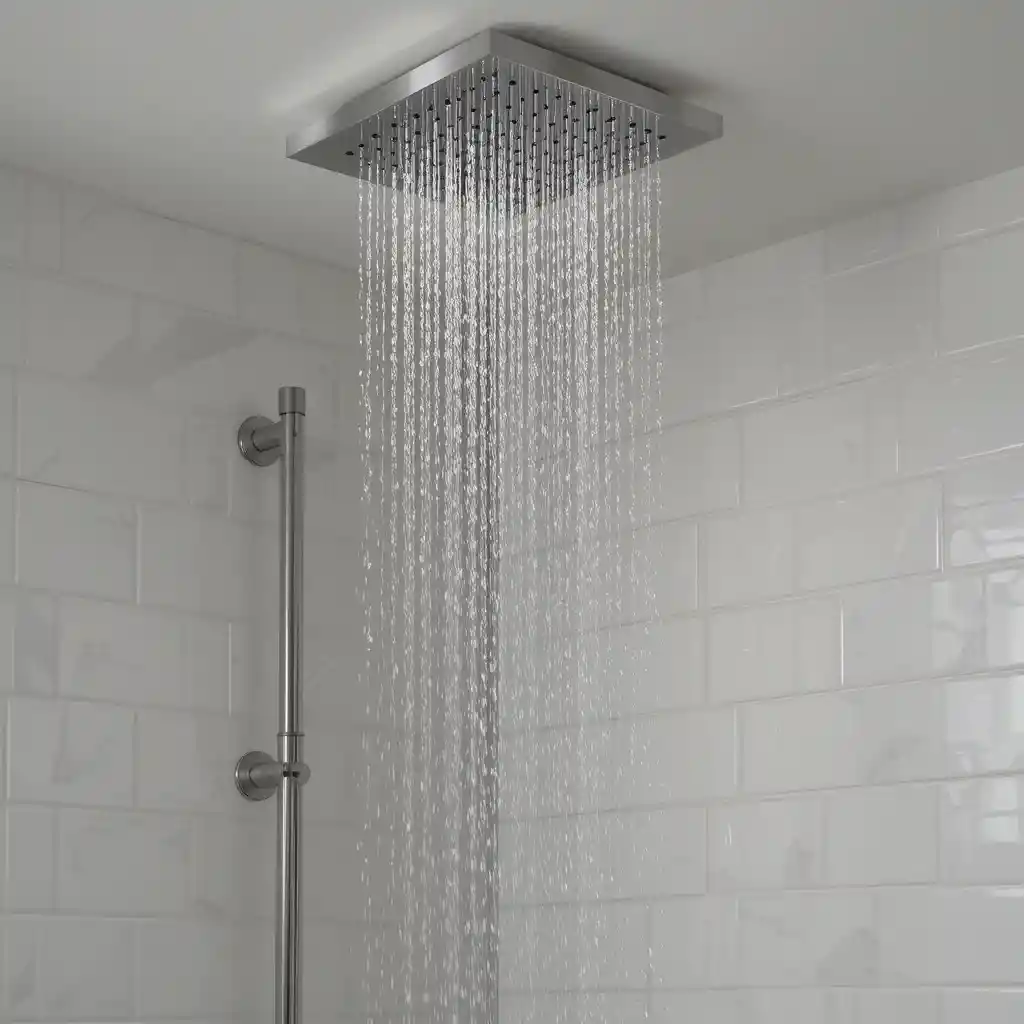 Ceiling-Mounted Rain Shower with White Tile