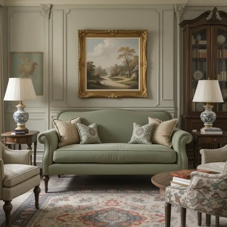 Classic Elegance with a Muted Green Loveseat