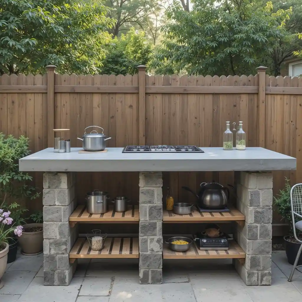 Concrete Slab Counter With Open Shelving