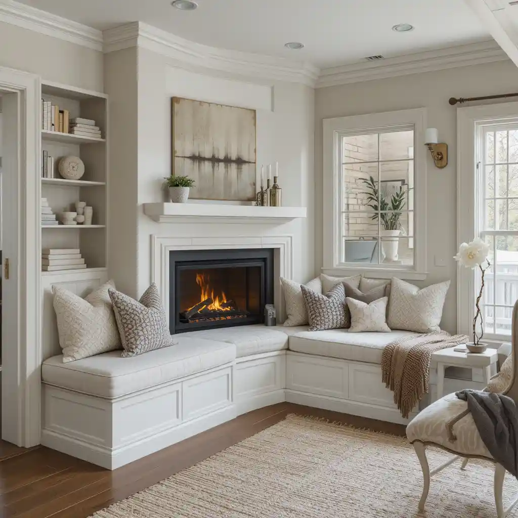 Corner Fireplace with Built-In Seating