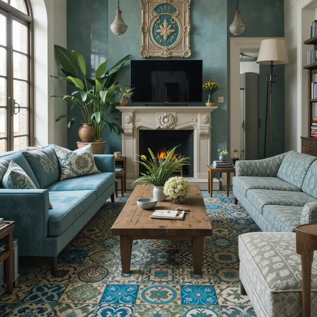 Eclectic Mix of Blue and Green Patterned Tiles