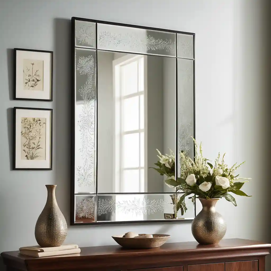 Etched Glass Mirror for Subtle Detailing