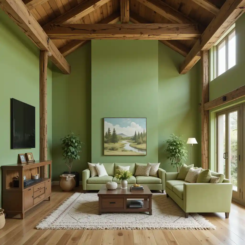 Exposed Wooden Beams and Verdant Walls