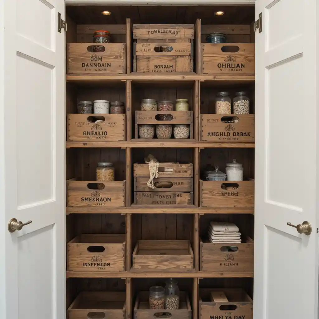 Farmhouse Pantry with Wooden Crates