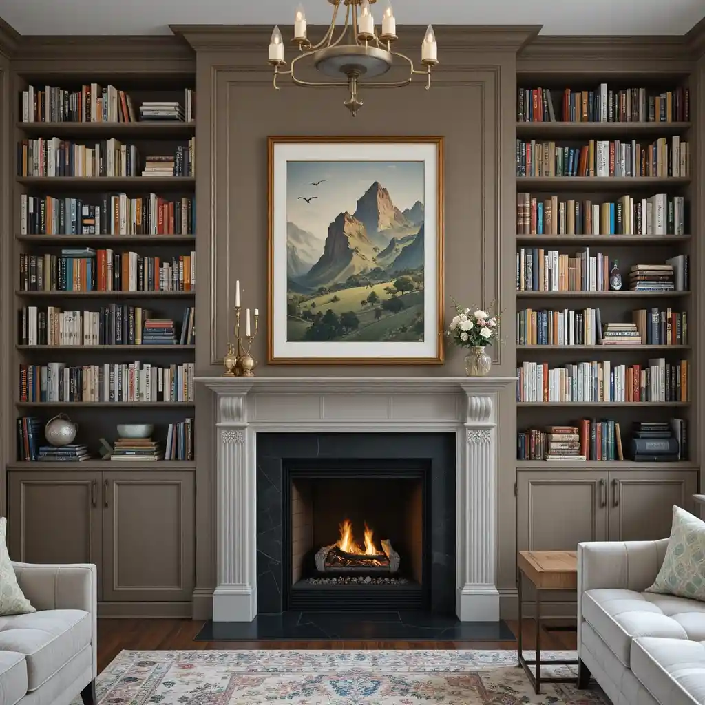 Fireplace with Floor-to-Ceiling Bookshelves